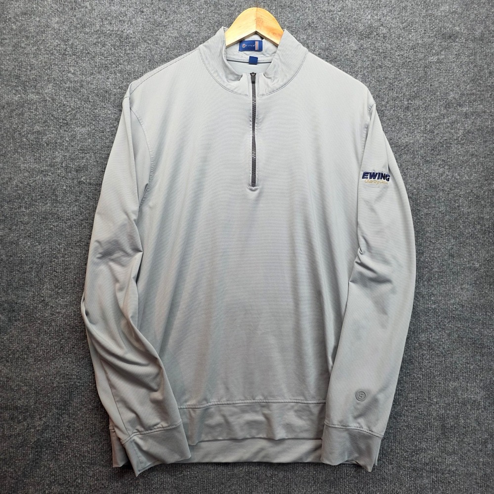 STITCH GOLF Men's Gray Striped‎ Quarter Zip Pullover Jacket Large Made in Peru